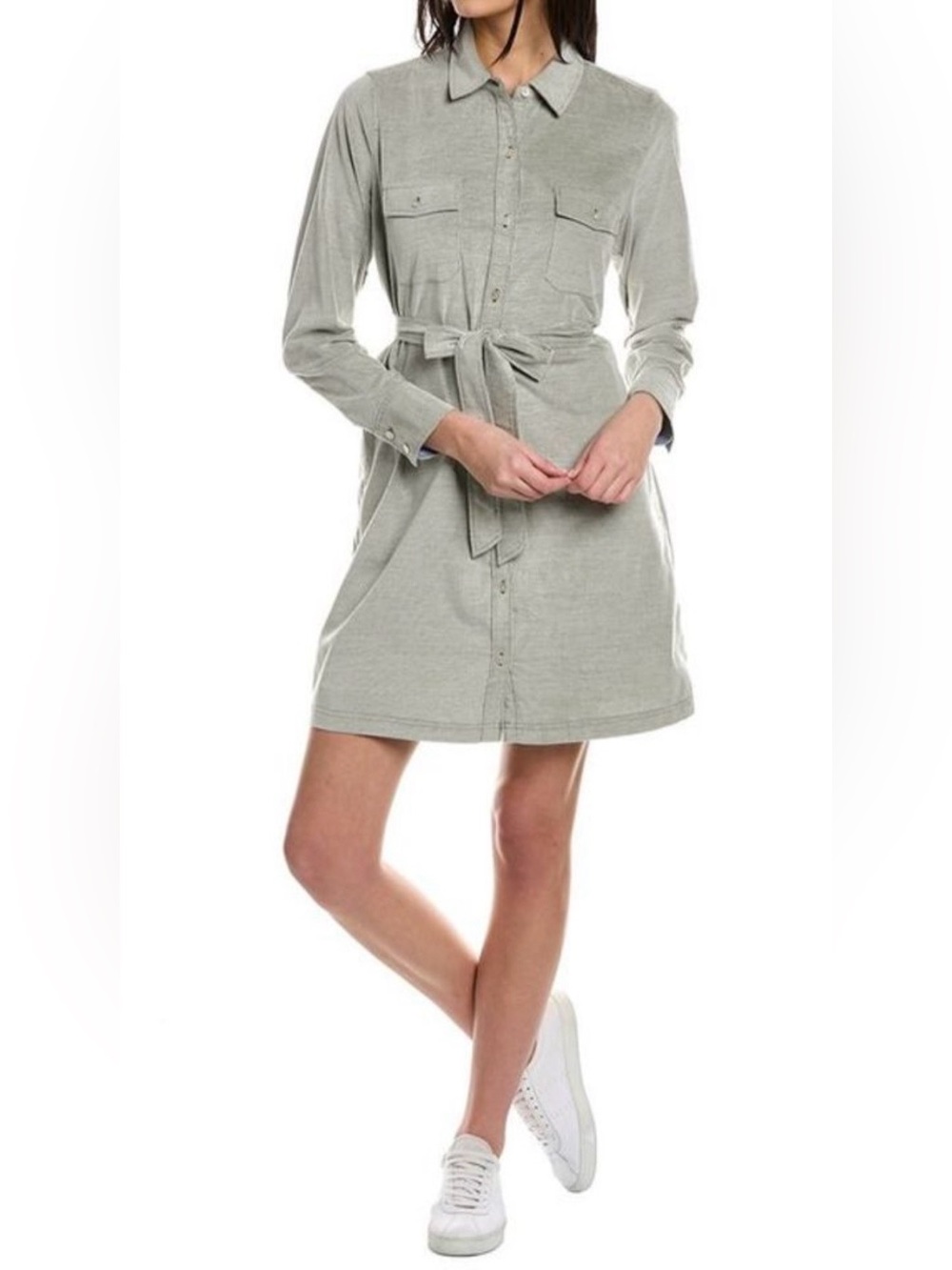New Tommy Bahama Coasta Tie Belt Cotton Midi Shirt Dress Light Sage Green Size L